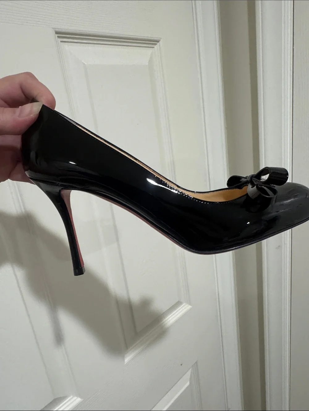 Christian Louboutin/Black Patent 4” Heels with Bow On Toe/US Size 6.5/NWOT! - Picture 5 of 16